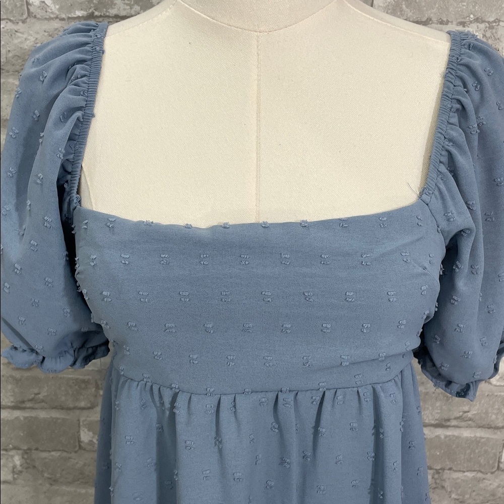 Altar'd State Blue Mini Dress with Puff Sleeves - Picture 2 of 6